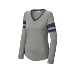 Sport-Tek Ladies Halftime Stripe Long Sleeve V-Neck Tee